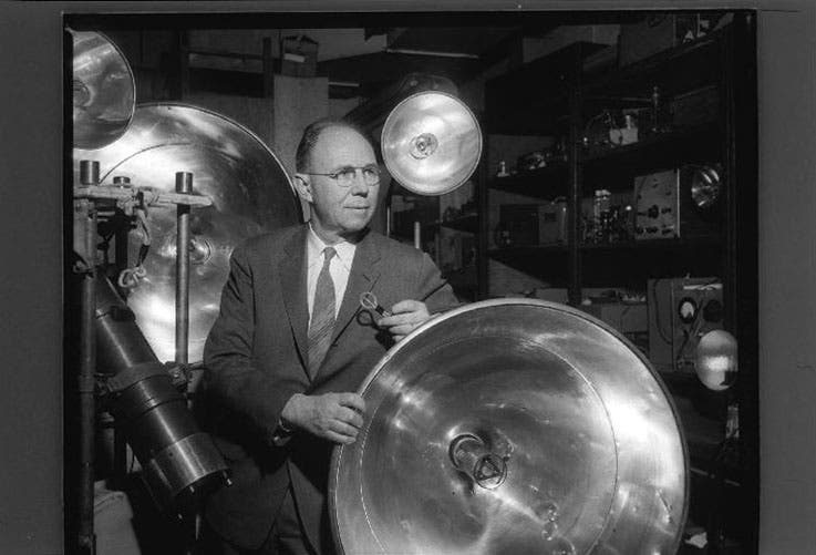 Harold Edgerton with some of his strobe equipment (edgerton-digital-collections.org at MIT)