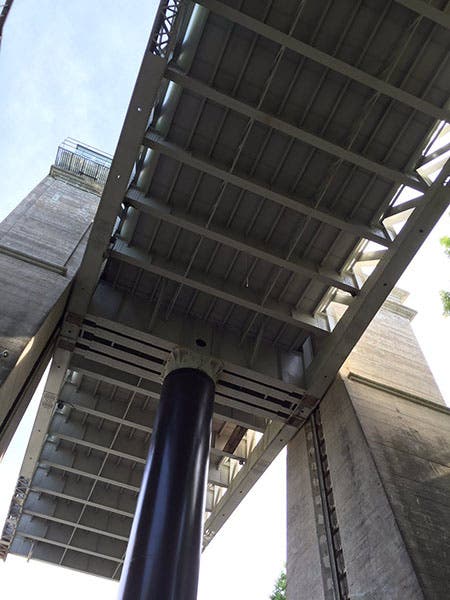 View of the bottom of one of the caissons of the Peterborough Lift Lock, showing the ram, modern photograph (ptbocanada.com)