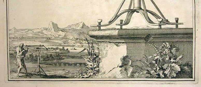 Surveyors at work, detail of an engraving by Sébastien Le Clerc for Mesure de la terre, by Jean Picard, plate 1, in Recueil de plusieurs traitez de mathématique, 1676 (Linda Hall Library)