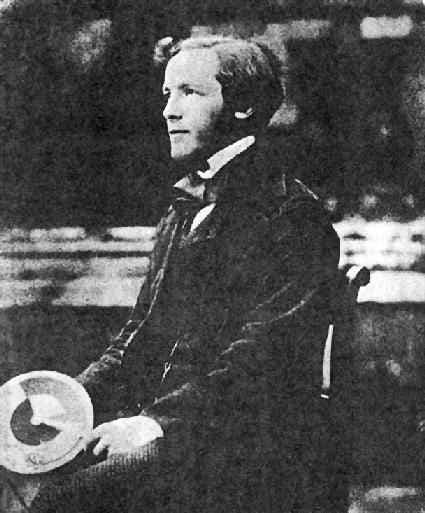 James Clerk Maxwell, age 24, with his color wheel, photograph, 1855 (Wikimedia commons)
