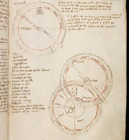 Diagram of equatorium, in Equatorie of the Planetis (1393), by John Westwyk, Peterhouse Ms 75.I, fol. 74r, Peterhouse College Library, Cambridge (cudl.lib.cam.ac.uk)