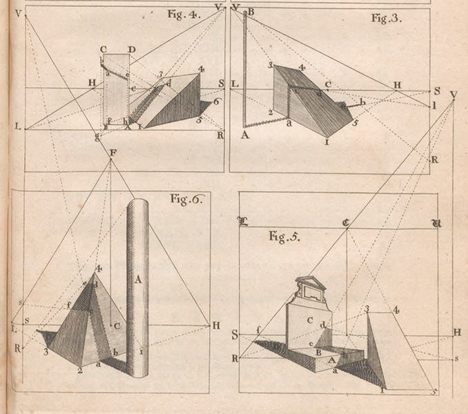 The perspective of shadows made according to Brook Taylor’s methods, detail of engraving, Dr. Brook Taylor's Method of Perspective Made Easy, by Joshua Kirby, 2nd ed., 1755 (Linda Hall Library)