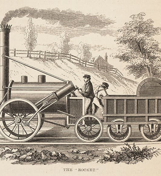 “The Rocket,” wood engraving, from Samuel Smiles, <i>Lives of the Engineers</i>, 1861-62 (Linda Hall Library)