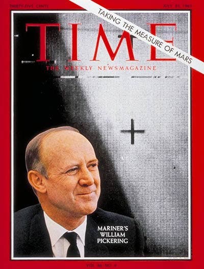 William H. Pickering on the cover of Time, July 23, 1965, after the success of Mariner 4 to Mars (content.time.com)