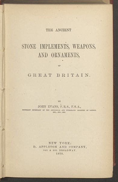 Title page, John Evans, The Ancient Stone Implements, Weapons and Ornaments of Great Britain, 1872 (author’s copy)