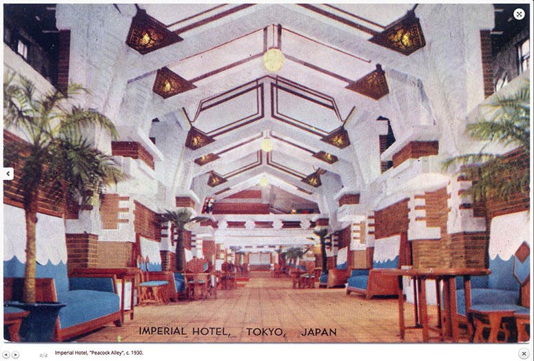Peacock Alley, Imperial Hotel, Tokyo, postcard, 1950s (oldtokyo.com)