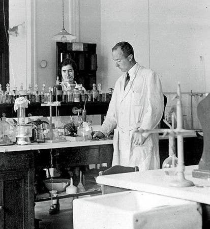 Laboratory at the Radium Institute, Paris, photograph, 1930.  Marguerite Perey is the woman on the right in the back (New York Times)