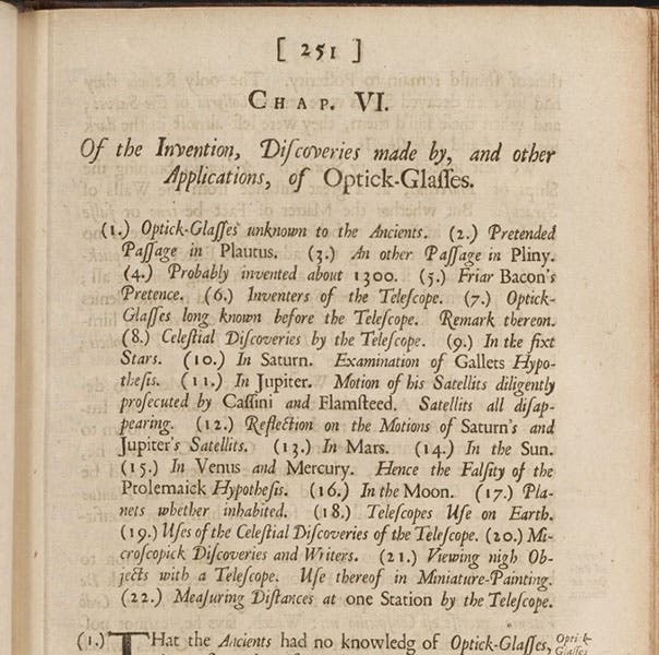 Beginning of chapter, “Of the Invention, Discoveries made by, and other Applications, of Optick-Glasses,” Dioptrica nova, by William Molyneux, 1692 (Linda Hall Library