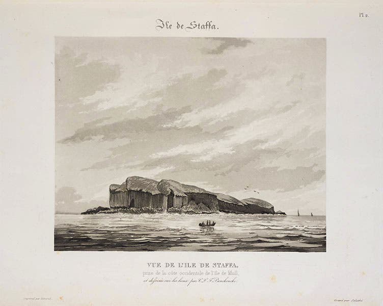 The isle of Staffa, aquatint, from Panckoucke, L'Ile de Staffa, 1831 (Linda Hall Library)