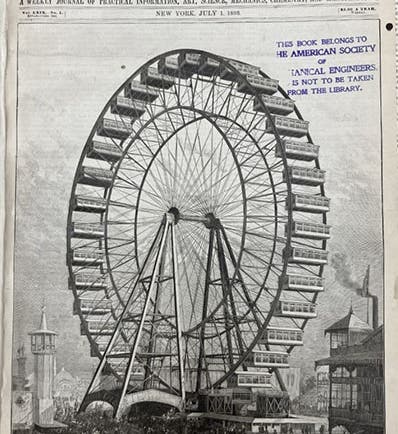 Opening of the Ferris Wheel at the World’s Columbian Exposition, Chicago, front cover of <i>Scientific American</i>, July 1, 1893 (Linda Hall Library)