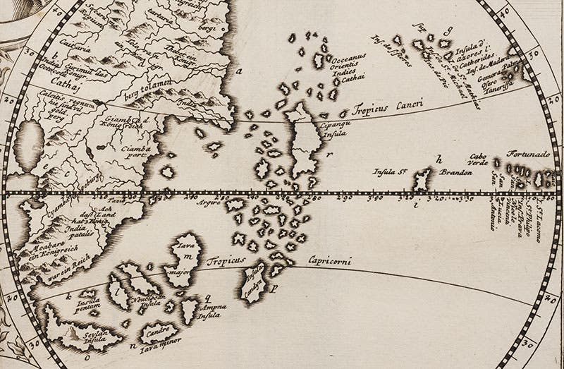 Detail of right hemisphere of Behaim globe in Doppelmayr, Nachricht, 1730 (Linda Hall Library)
