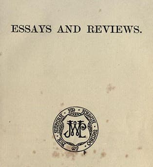 Title page of Essays and Reviews, by seven contributors, including Benjamin Jowett and Baden Powell, 1860, Internet Archive (archive.org)