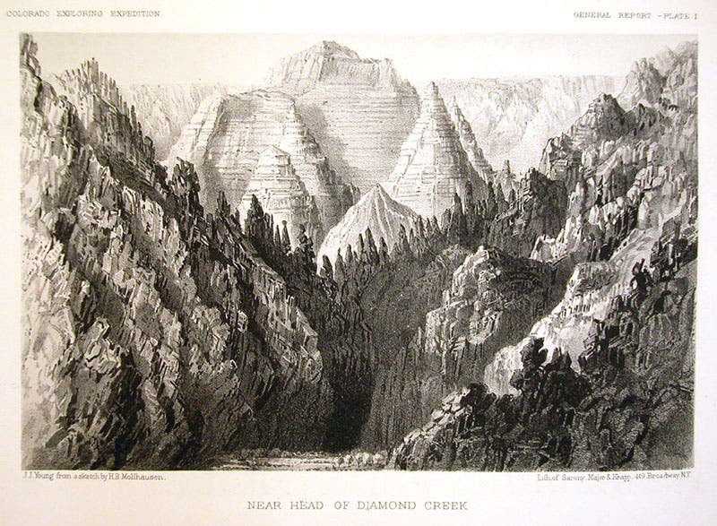 Diamond Creek in Arizona, full lithograph plate by J.J. Young after H.B. Möllhausen, in Joseph C. Ives, Report upon the Colorado River of the West, 1861 (Linda Hall Library)