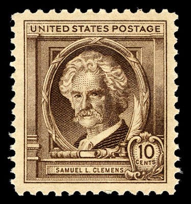 U.S. postage stamp commemorating Samuel L. Clemens (Mark Twain), 1940, National Postal Museum, Smithsonian Institution (postalmuseum.si.edu)