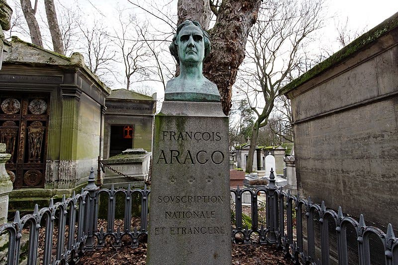 Memorial bust of François Arago at Père Lachaise Cemetery, Paris (Wikimedia commons)