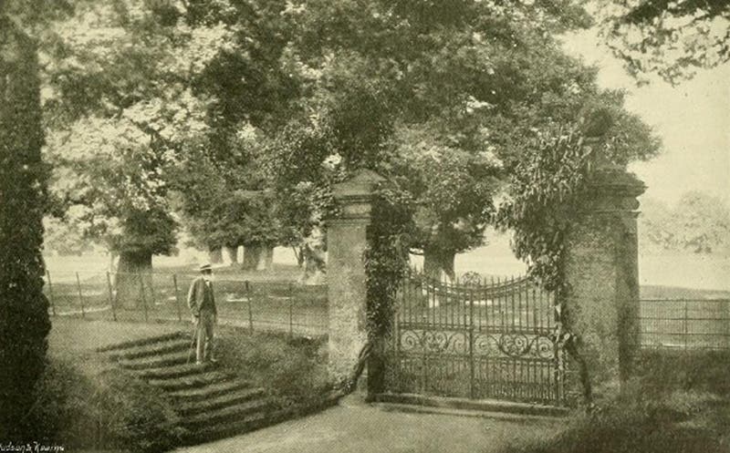 Charles Edmund Isham, age 79, at the gates of Lamport Hall, photograph, 1898 (Wikimedia commons)