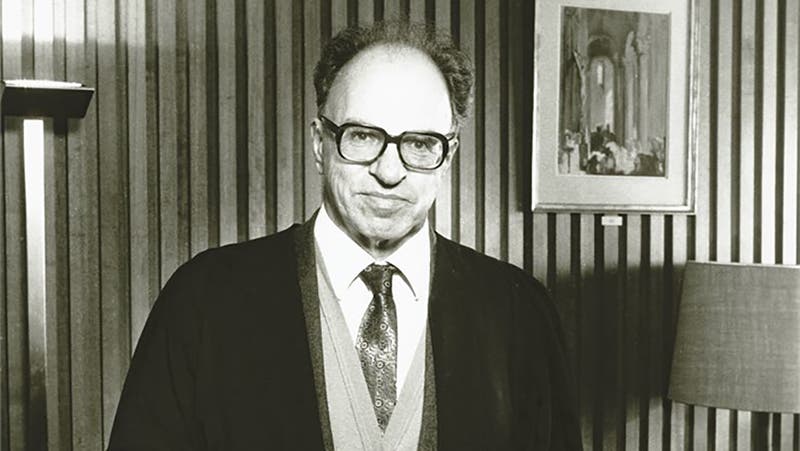 Portrait of Hermann Bondi, at King’s College, London, photograph, undated but 1970s? (kcl.ac.uk)