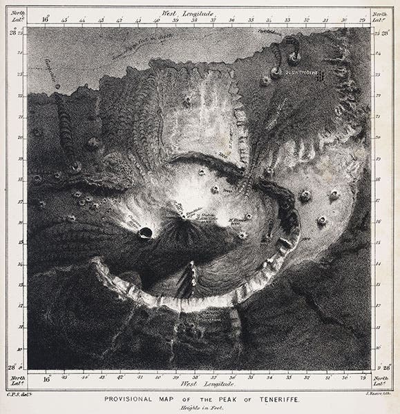 Map of the Teide crater, Tenerife, from Smyth, Report on the Teneriffe Experiment, 1858 (Linda Hall Library)