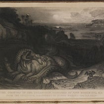“The Country of the Iguanodon,” mezzotint frontispiece by John Martin, for The Wonders of Geology, by Gideon Mantell, vol. 1, 1838 (Linda Hall Library)