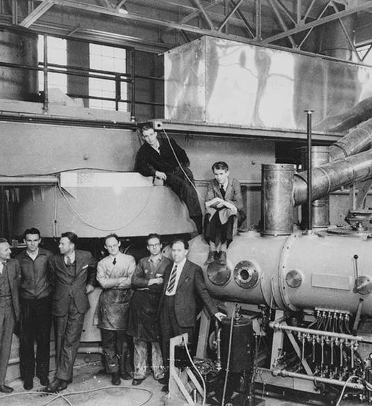 Group portrait of members of the 60-inch cyclotron team at Berkeley, for which Luis Alvarez (top center) designed the magnets, 1939 (Wikipedia)