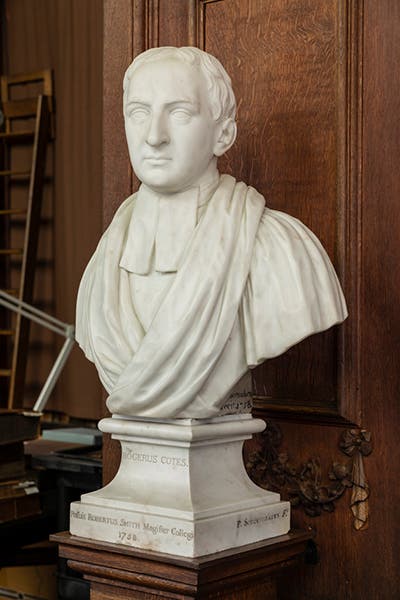 Bust of Roger Cotes, marble, by Louis Roubiliac, undated, Wren Library, Trinity College, Cambridge (artuk.org)