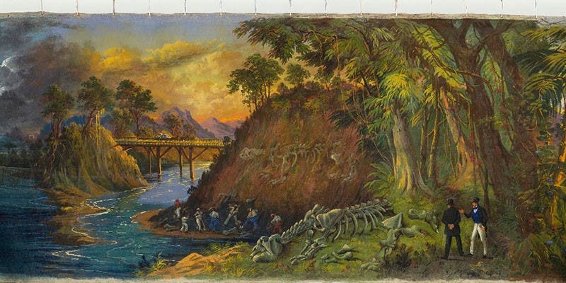 One of the 25 panels for John Egan’s The Panorama of the Monumental Grandeur of the Mississippi Valley, 1850, depicting the unearthing of the Missouri Leviathan in Benton County, Missouri, Saint Louis Art Museum (slam.org)