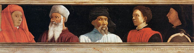 Five Famous Men by an unknown Florentine painter, now in the Louvre, ca 1490s. Giotto is at far left; Brunelleschi at far right (wga.hu)