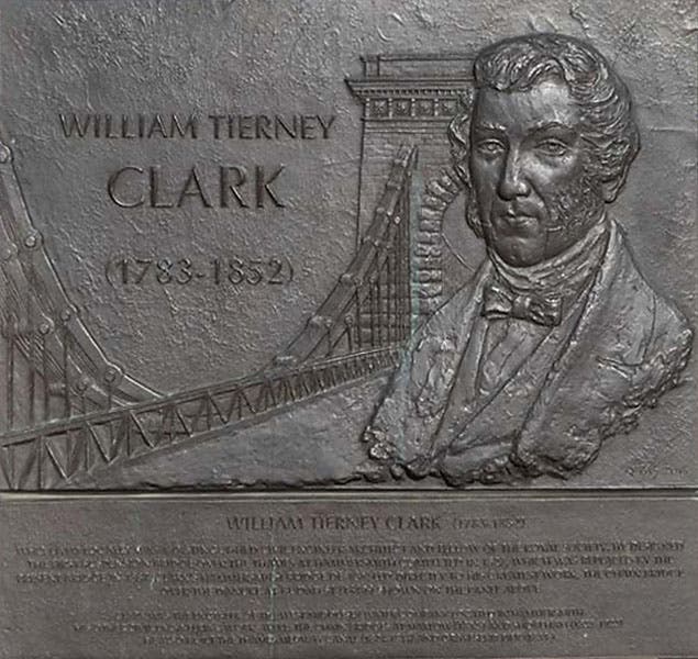 Bronze plaque commemorating William Tierney Clark and his chain bridges, Thames Embankment, London (blueplaques.net)