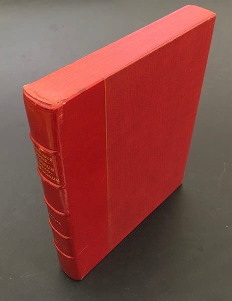 Red buckram slipcase made for our copy of Kepler’s Mysterium cosmographicum, when it was part of the Honeyman collection (Linda Hall Library)