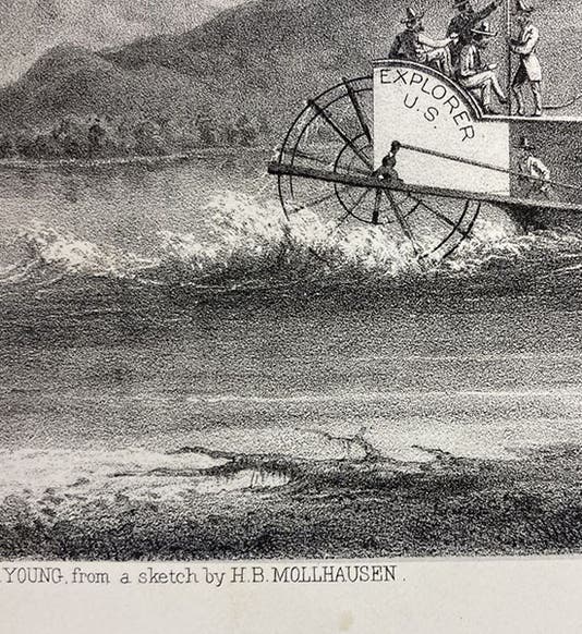 Detail of second image, with signature line “J.J. Young after a sketch by H.B. Mollhausen,” frontispiece lithograph, Report upon the Colorado River of the West, explored in 1857 and 1858, by Joseph C. Ives, 1861 (Linda Hall Library)