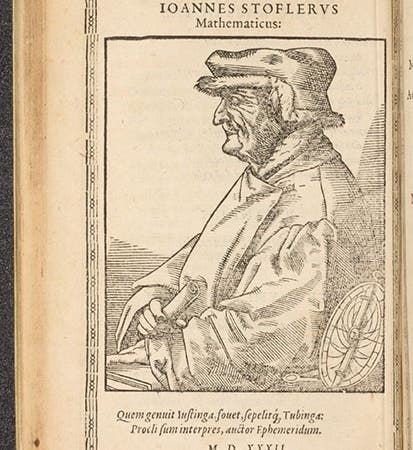 Portrait of Johannes Stöffler, woodcut, in Nikolaus Reusner, <i>Icones</i>, 1590 (Linda Hall Library)