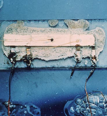 The first working integrated circuit, built by Jack Kilby, September, 1958 (Texas Instruments)