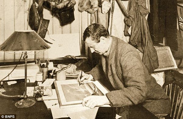 Edward Adrian Wilson at work on a painting, photograph, 1911 (dailymail.co.uk)