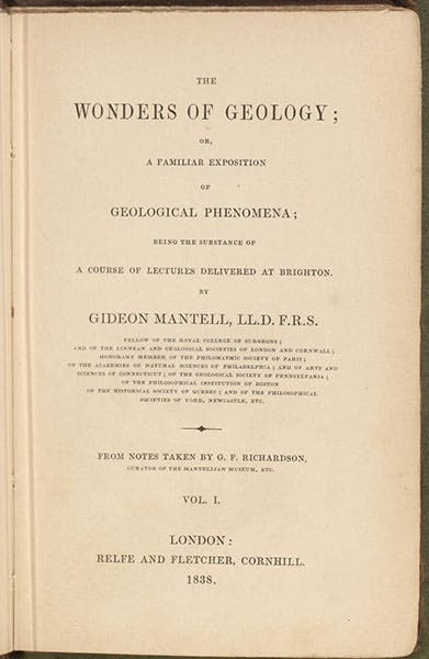 Title page, The Wonders of Geology, by Gideon Mantell, vol. 1, 1838 (Linda Hall Library)