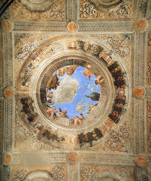 The ceiling of the Camera degli Sposi, oil on plaster, Andea Mantegna, 1465-74, Ducal Palace, Mantua (wga.hu)