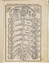 Cosmic monochord, woodcut frontispiece, Practica musicae, by Franchino Gaffurio, 1496, sold by Pandolfini auction house, Dec. 16-17, 2019 (pandolfini.it/uk)
