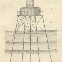 Spit Bank screw-pile lighthouse, erected on Alexander Mitchell’s screw-piles,1851, Cork Harbour, Ireland, elevation diagram (buildingsofireland.ie)