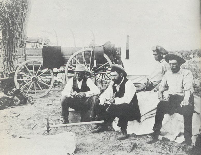 Group portrait of four field workers from the American Museum of Natural History; Jacob Wortman is second from left, 1895, reproduced in Edwin H. Colbert, Men and Dinosaurs, plate 43, E.P. Dutton, 1968 (author’s copy)