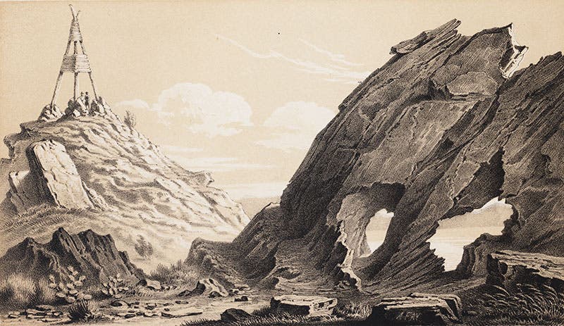 Triangulation station, and mica schist, from Stansbury, Exploration and Survey, 1852 (Linda Hall Library)
