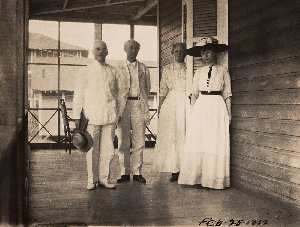 Left to right: Henry Goldmark, A.B. Nichols, Mrs. John Trautwine, and Mrs. Goldmark, February 25, 1912.
A.B. Nichols’ friend, Henry Goldmark, was the structural design engineer for the Panama Canal locks gates.
View in Digital Collection »
