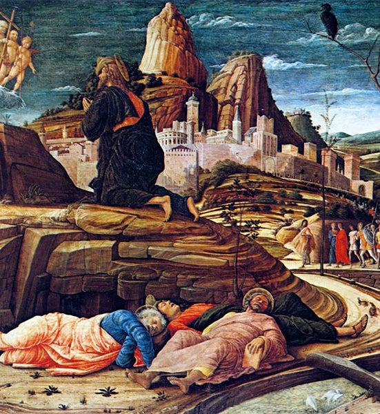 Agony in the Garden, by Andrea Mantegna, tempera on panel, 1455-56, National Gallery, London (wga.hu)