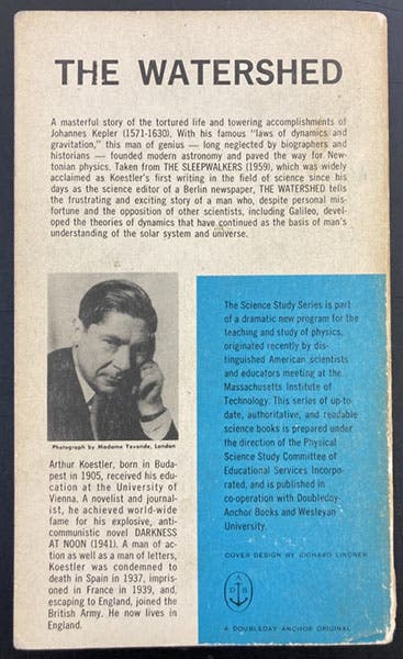 Back cover of The Watershed, by Arthur Koestler, 1960 with a description of the Science Study Series, (author’s copy)