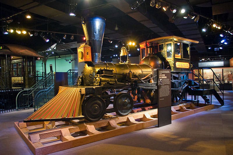 Pioneer, a Baldwin 4-2-0 locomotive built in 1837, now in the Chicago History Museum (Wikimedia commons)