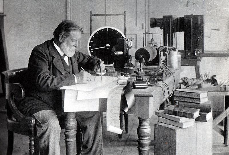 Étienne-Jules Marey in his studio, unknown date (Wikipedia)