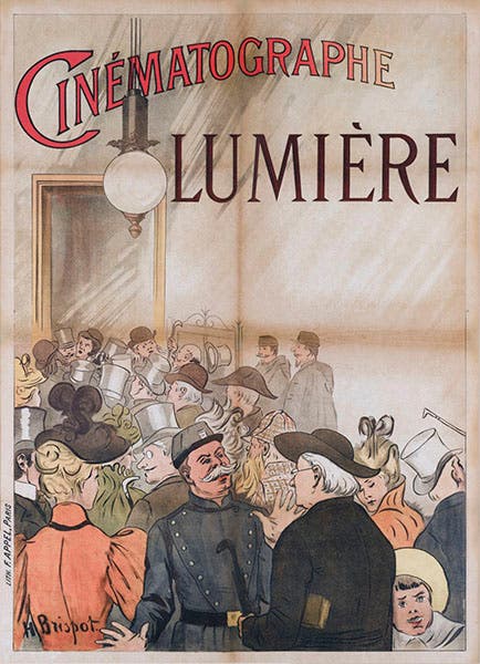 Poster advertising the public screening of the Lumière Cinématographe, Dec. 28, 1895 (Wikimedia commons)