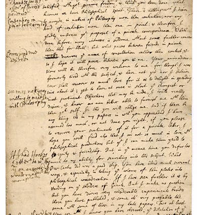 First page of a letter from Isaac Newton to Robert Hooke, Feb. 5, 1675/76, Historical Society of Pennsylvania (digitallibrary.hsp.org)