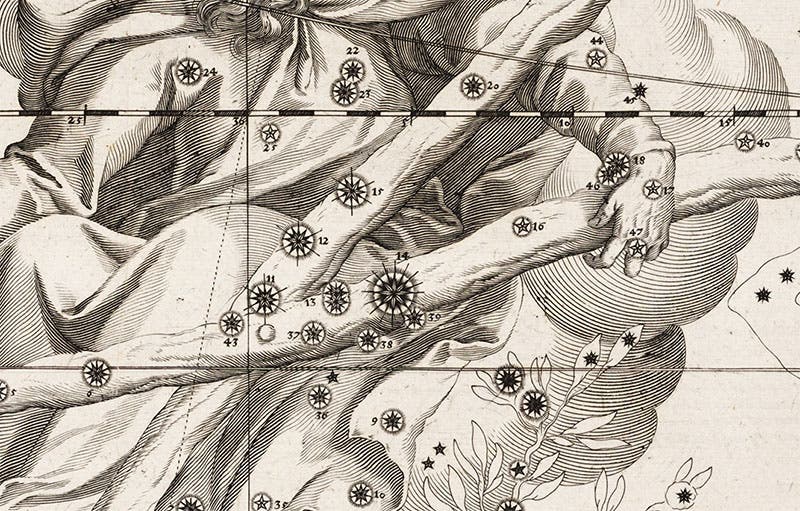 Detail of the third image, Schiller’s St. Andrew, showing the swelling-line technique used by the engraver, Lucas Kilian (Linda Hall Library)