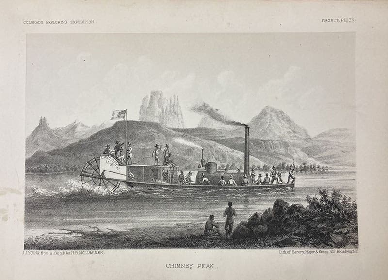 “Chimney Peak from the Colorado River,” frontispiece lithograph by John J. Young after H. B. Möllhausen, Report upon the Colorado River of the West, explored in 1857 and 1858, by Joseph C. Ives, 1861 (Linda Hall Library)