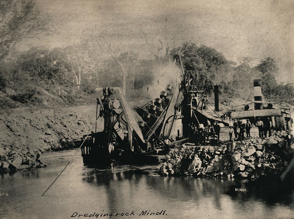 French dredge. The French dredge was one of the main instruments used by the French for excavation under water, shown here dredging rock at Mindi, near Colón.View in Digital Collection »