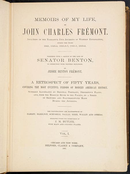 Title page, Memoirs of My Life, by John Charles Fremont, 1887 (Linda Hall Library)